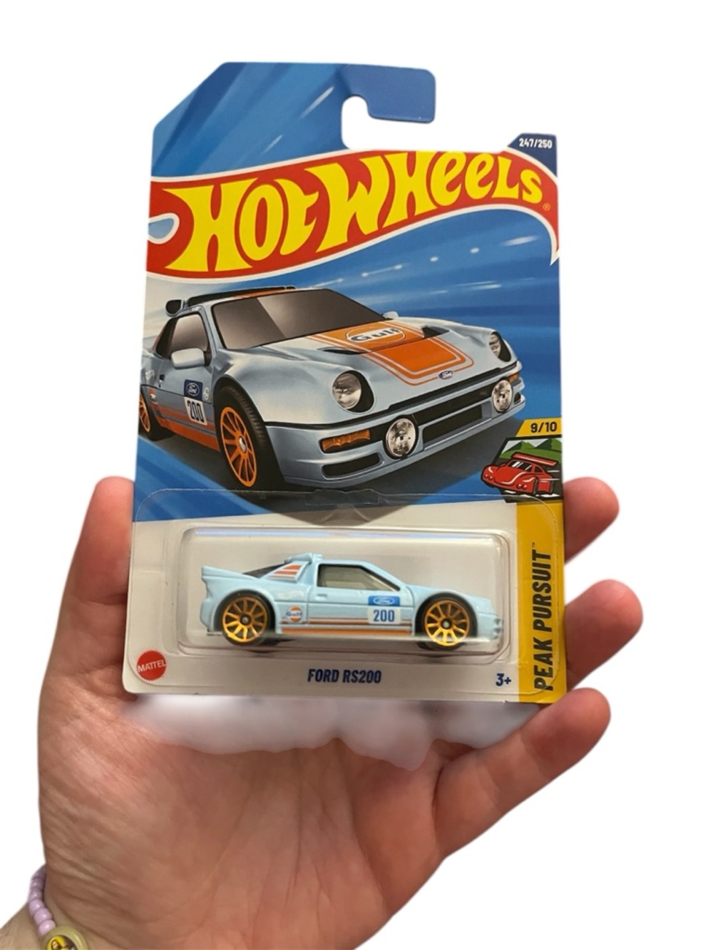 Ford RS200 Toy Car - Light Blue with Orange Accents